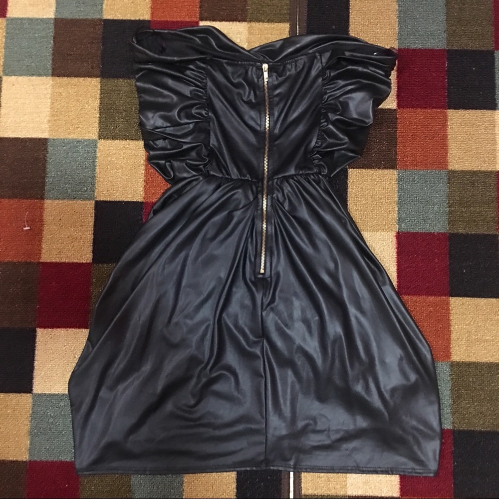 Black Faux Leather Dress Zipper Front Mini